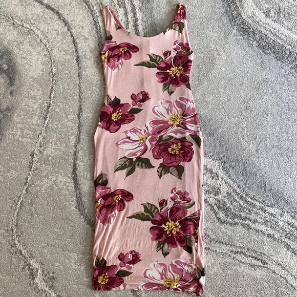 floral print bodycon midi dress Wine Stretch Cotton Jersey Bodycon Sleeveless Dress, Midi Tank Dress, –  MODEFYwear main image 1